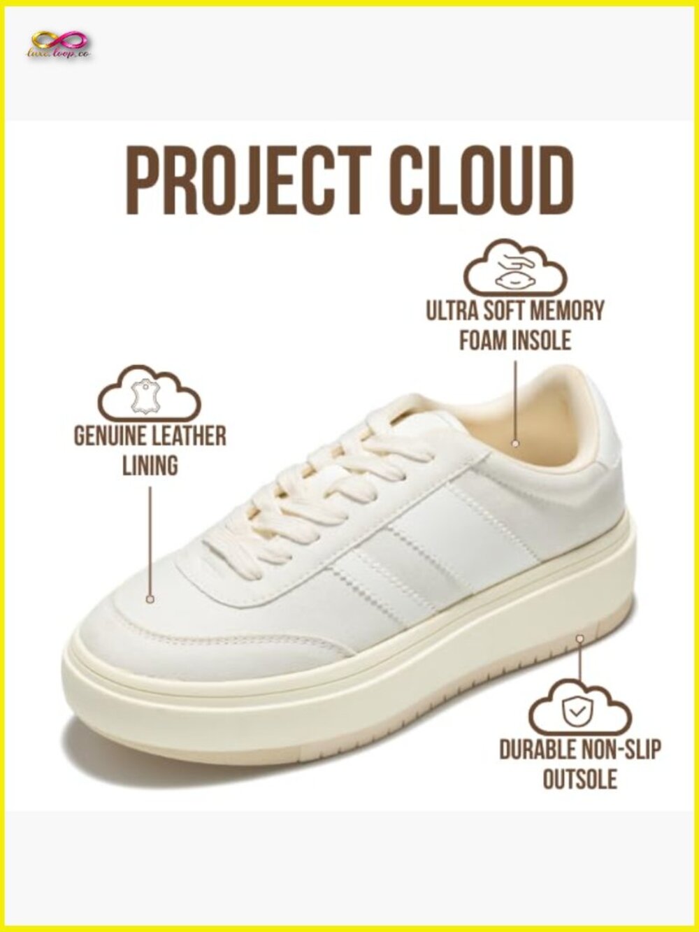 Platform Sneakers Lightweight Memory Foam Insole Non-Slip Fashion Footwear - Picture 2 of 5